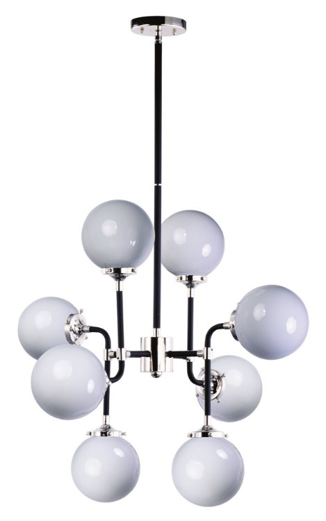 Foto para Atom 8-Light Pendant BKPN White Opal Glass CA Incandescent E12 Incandescent (OA HT 61.5")