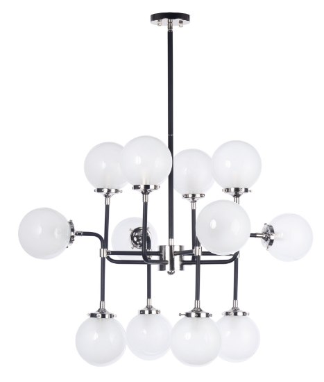 Picture of Atom 12-Light Pendant Lamp BKPN White Opal Glass CA Incandescent E12 Incandescent (OA HT 64")