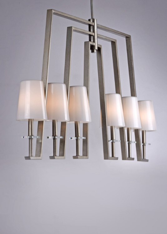 Foto para Swing 6-Light Chandelier PD White Opal Glass CA Incandescent E12 Incandescent 48"x6"x27" (OA HT 29.5"-71.5") (CAN 6"x6"x1")