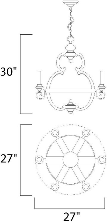 Foto para Olde World 6-Light Chandelier SW CA Incandescent E12 Incandescent 28"x31" 36" Chain
