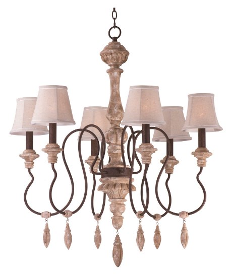 Picture of Olde World 6-Light Chandelier with Shades SW Flax Fabric CA Incandescent E12 Incandescent 36" Chain