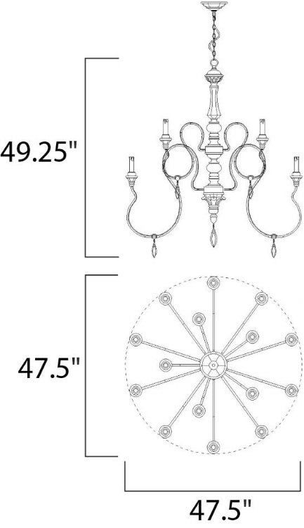 Foto para Olde World 15-Light Chandelier SW CA Incandescent E12 Incandescent 72" Chain