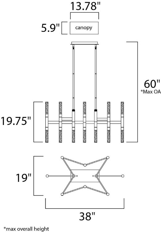 Foto para Pinnacle LED 18-Light Pendant MS Frosted Frosted Acrylic (OA HT 60") (CAN 13.78"x5.9"x1.38")