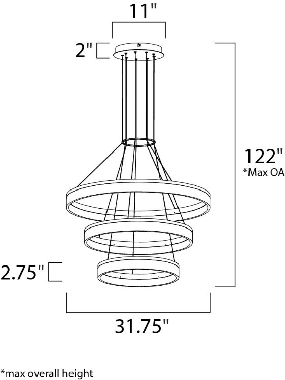 Foto para 70W Saturn 3-Tier LED Pendant BZ Matte White Frosted Acrylic PCB LED (OA HT 16"-122") (CAN 11"x11"x2")