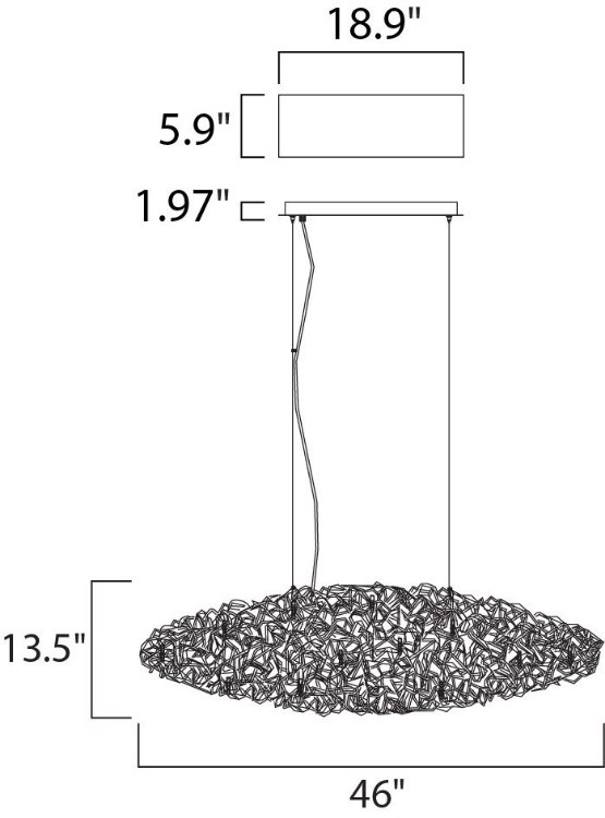 Foto para 20W Dazed 12-Light Pendant PC G4 Xenon 46"x19.5"x13.5" (OA HT 24.5"-133.75") (CAN 18.9"x5.9"x1.97")