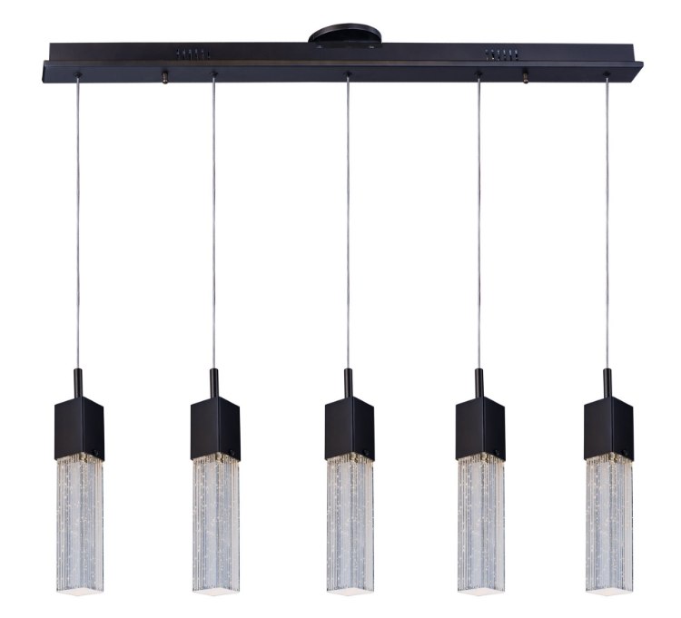 Foto para 7.5W Fizz III 5-Light LED Pendant BZ Etched/Bubble Bubble Glass PCB LED 39"x4.75"x12" (OA HT 14"-120") (CAN 38.19"x1.97"x1.77")