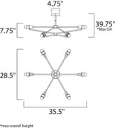 Foto para 8W Bounce LED 6-Light Pendant BKPC Acrylic PCB LED 35.5"x28.5"x7.75" (OA HT 9.75"-39.75") (CAN 4.75"x4.75"x1")