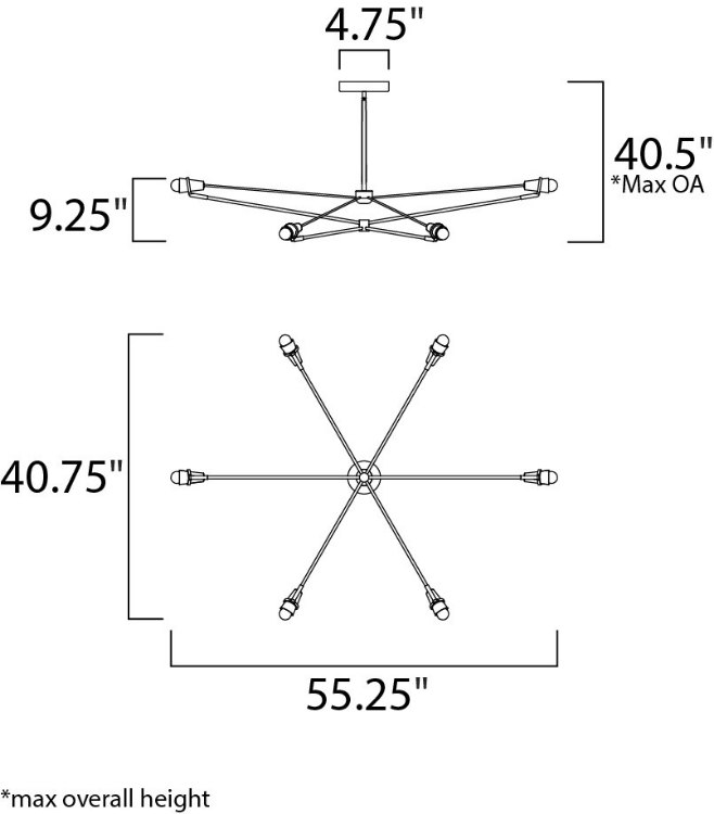 Foto para 8W Bounce LED 6-Light Pendant BKPC Acrylic PCB LED 55.25"x40.75"x9.25" (OA HT 10.75"-40.5") (CAN 4.75"x4.75"x1")