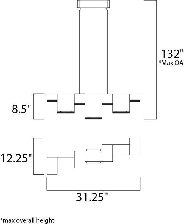 Foto para 7.2W Pizzazz LED Pendant COF Clear Ice Crystal Sand on Acry PCB LED 31.25"x12.25"x8.5" (OA HT 12"-132")