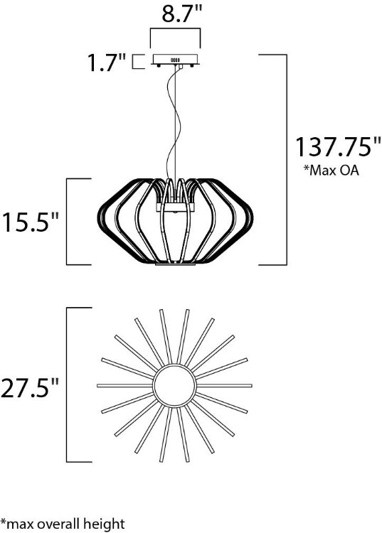 Picture of 5.76W Argent LED Pendant PC Acrylic PCB LED (OA HT 17.75"-137.75") (CAN 8.7"x8.7"x1.7")