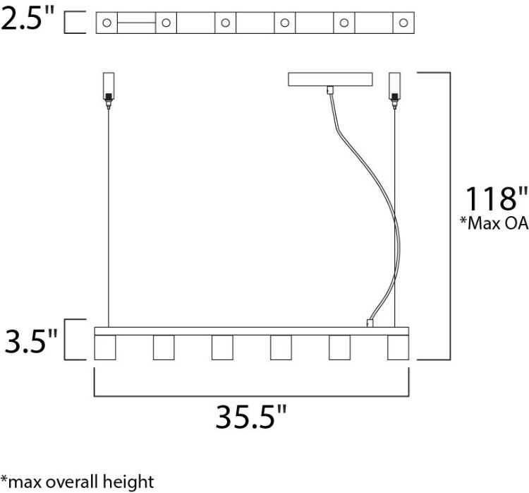 Foto para 2.2W Blocs LED 6-Light Pendant PC Clear Glass G9 LED (OA HT 12"-118") (CAN 15.75"x4.25"x1")