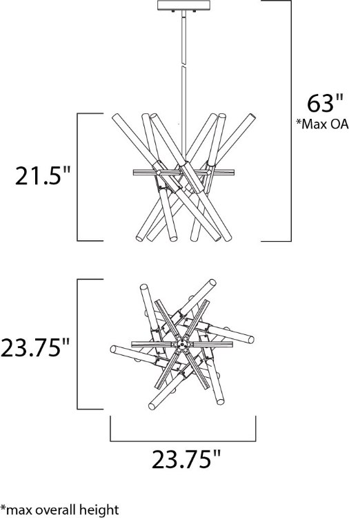 Foto para 3W Light Saber LED Pendant GM Clear Acrylic Acrylic PCB LED 23.75"x23.75"x21.5" (OA HT 21.5"-63")
