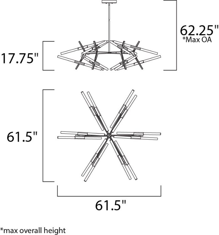 Foto para 3W Light Saber LED Pendant GM Clear Acrylic Acrylic PCB LED 61.5"x61.5"x17.75" (OA HT 17.75"-62.25")