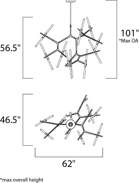 Foto para 3W Light Saber LED Pendant GM Clear Acrylic Acrylic PCB LED 62"x46.5"x56.5" (OA HT 56.5"-101")