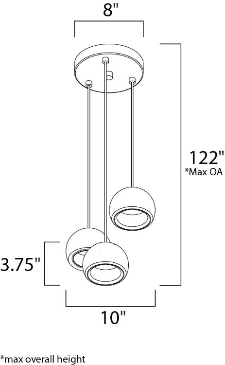 Picture of 4W Alumilux LED 3-Light Pendant WT PCB LED 10"x10"x3.75" (OA HT 5"-122") (CAN 8"x8"x1")