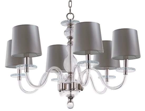 Foto para Venezia 6-Light Chandelier PN Clear Fabric CA Incandescent Incandescent 36" Chain