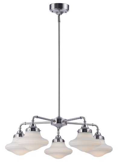 Foto para New School 5 Light LED Chandelier SN Satin White Opal Glass PCB LED (OA HT 13.75"-51.5") (CAN 4.96"x4.96"x2.44")