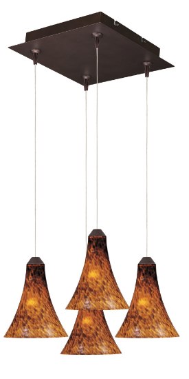 Picture of 50W Leopard 4-Light RapidJack Pendant and Canopy BZ Amber Leopard Glass 12V GY6.35 T4 Xenon 10.75"x10.75"x8.75" (OA HT 12.5"-132.5") (CAN 10.75"x10.75"x2.5")