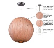 Foto para Norwood 1-Light Pendant BK Wood Veneer GU24 Fluorescent Fluorescent 24"x24"x24" (OA HT 144") (CAN 5.1"x5.1"x1.7")