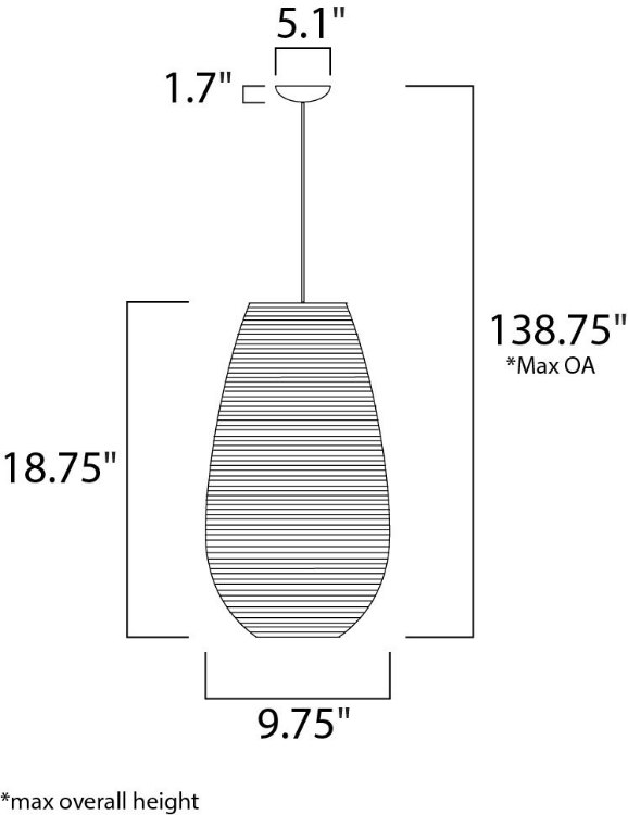 Foto para Java 1-Light Pendant BK Recycled Cardboard MB Incandescent Incandescent 9.75"x9.75"x18.75" (OA HT 20.75"-138.75") (CAN 5.1"x5.1"x1.7")
