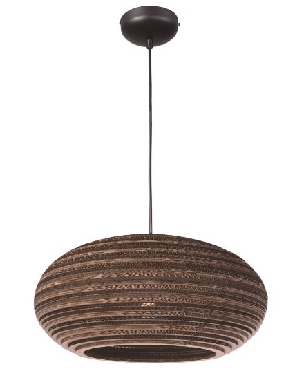 Foto para Java 1-Light Pendant BK Recycled Cardboard MB Incandescent Incandescent 17"x17"x9" (OA HT 11"-129") (CAN 5.1"x5.1"x1.7")