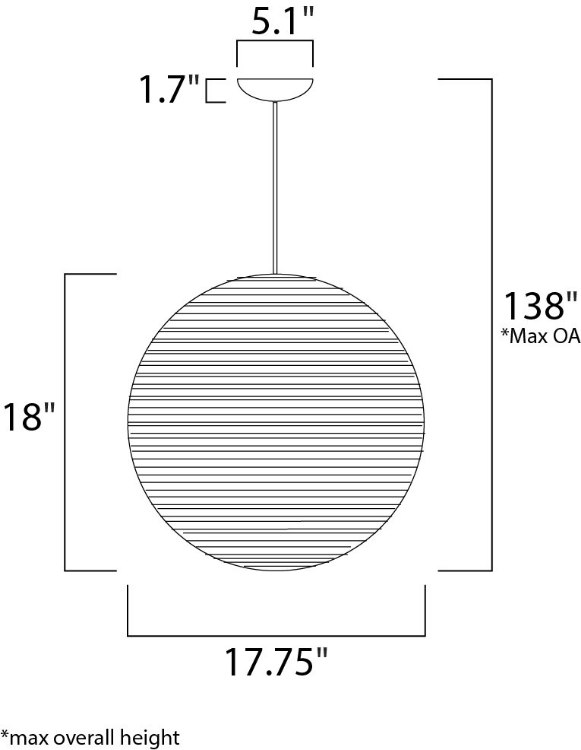 Foto para Java 1-Light Pendant BK Recycled Cardboard MB Incandescent Incandescent 17.75"x17.75"x18" (OA HT 20"-138") (CAN 5.1"x5.1"x1.7")