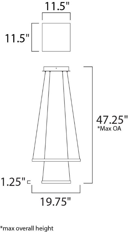 Foto para 55W Quad LED 2-Tier Pendant BZ Acrylic PCB LED (OA HT 4.75"-118") (CAN 11.5"x11.5"x1.75")