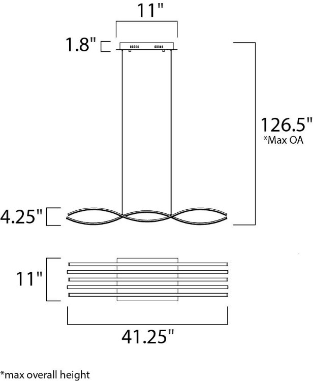 Foto para 37.8W Wake LED Pendant PC Acrylic PCB LED (OA HT 6.5"-126.5") (CAN 15.8"x11"x1.8")