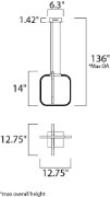 Picture of 7.56W Squared LED Pendant PC Acrylic PCB LED (OA HT 16"-136") (CAN 6.3"x6.3"x1.42")