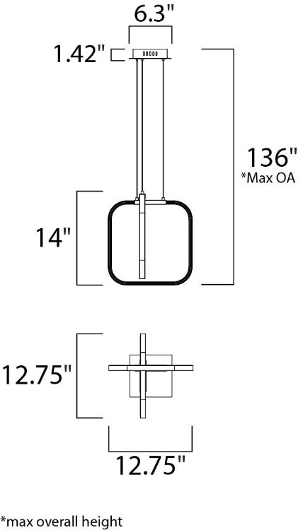 Foto para 7.56W Squared LED Pendant PC Acrylic PCB LED (OA HT 16"-136") (CAN 6.3"x6.3"x1.42")