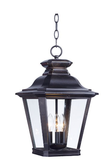 Foto para Knoxville 3-Light Outdoor Pendant BZ Clear Glass CA Incandescent E12 60 (OA HT 21.25"-91.75") (CAN 5"x5"x1.25")36" Chain