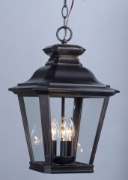 Foto para Knoxville 3-Light Outdoor Pendant BZ Clear Glass CA Incandescent E12 60 (OA HT 21.25"-91.75") (CAN 5"x5"x1.25")36" Chain