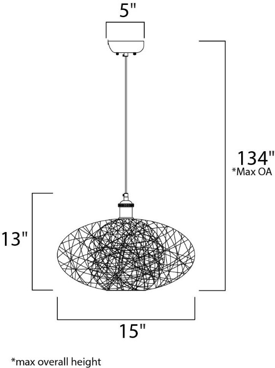 Foto para Bali 1-Light Chandelier Hemp String MB Incandescent Incandescent 15"x15"x13" (OA HT 134") (CAN 5"x5"x1.25")