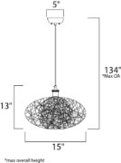 Foto para Bali 1-Light Chandelier Hemp String MB Incandescent Incandescent 15"x15"x13" (OA HT 134") (CAN 5"x5"x1.25")