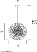 Foto para Bali 1-Light Chandelier Hemp String MB Incandescent Incandescent 19"x19"x19" (OA HT 140") (CAN 5"x5"x1.25")