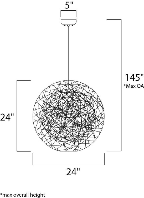 Foto para Bali 1-Light Chandelier Hemp String MB Incandescent Incandescent 24"x24"x24" (OA HT 145") (CAN 5"x5"x1.25")