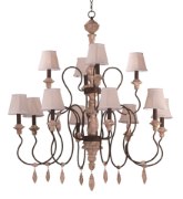 Foto para Olde World 12-Light Chandelier with Shades SW Flax Fabric CA Incandescent E12 Incandescent 72" Chain