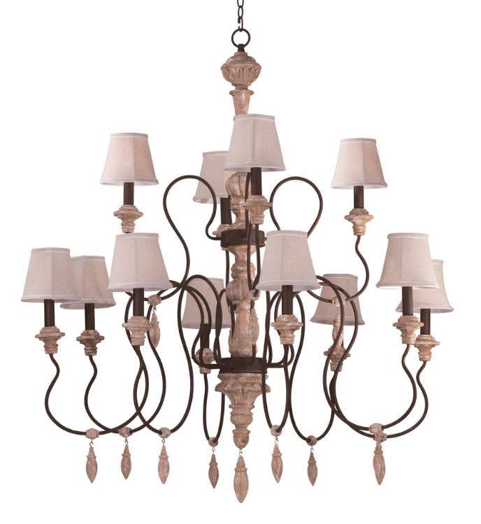 Foto para Olde World 12-Light Chandelier with Shades SW Flax Fabric CA Incandescent E12 Incandescent 72" Chain