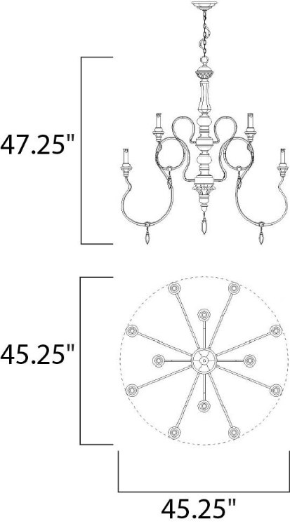 Foto para Olde World 12-Light Chandelier with Shades SW Flax Fabric CA Incandescent E12 Incandescent 72" Chain