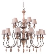 Foto para Olde World 15-Light Chandelier with Shades SW Flax Fabric CA Incandescent E12 Incandescent 72" Chain