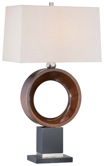 Foto para 100w SW 1 Light Table Lamp Walnut+black+brushed Nickel Tan Linen