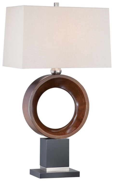 Foto para 100w SW 1 Light Table Lamp Walnut+black+brushed Nickel Tan Linen