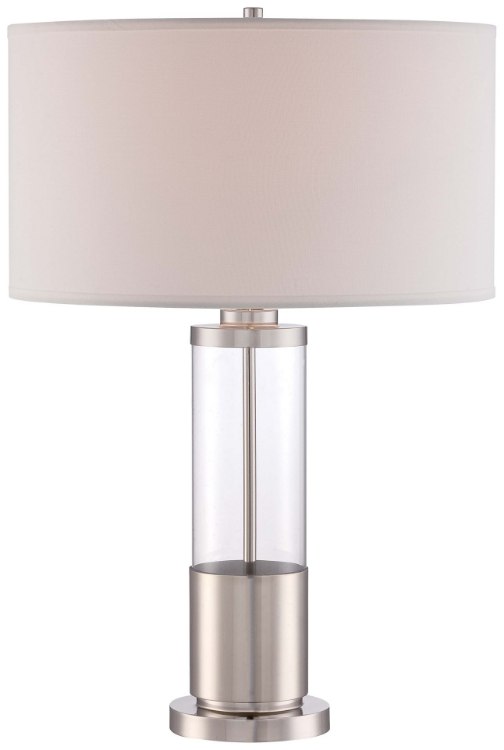 Foto para 113w SW 1 Light Table Lamp Polished Nickel/Clear Glass White Linen