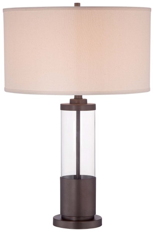 Foto para 113w SW 1 Light Table Lamp Copper Bronze Patina/Clear Glass Cream Linen Shade