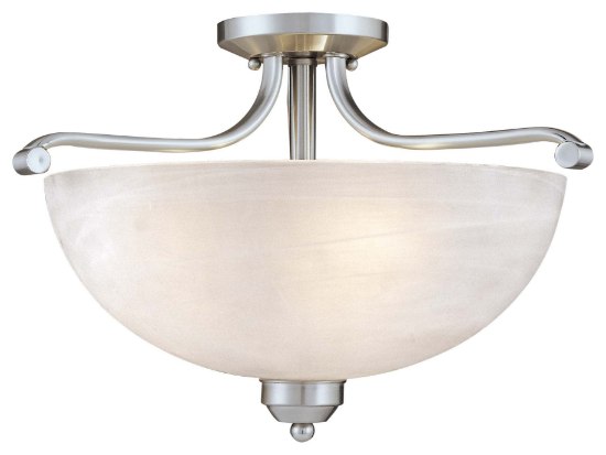 Foto para 100w SW 3 Light Semi Flush Mount Brushed Nickel Etched Marble