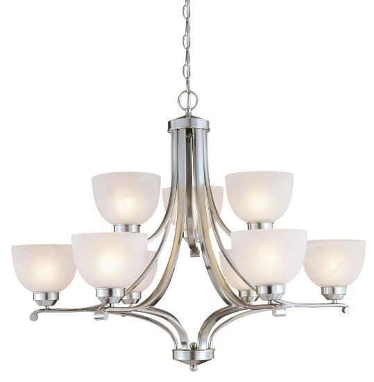 Foto para 13w SW 9 Lt Chandelier Brushed Nickel Etched Marble Glass