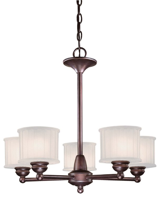 Foto para 100w SW 5 Light Chandelier Lathan Bronze Etched Glass-Box Pleat
