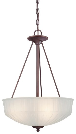 Foto para 100w SW 3 Light Pendant Lathan Bronze Etched Glass-Box Pleat