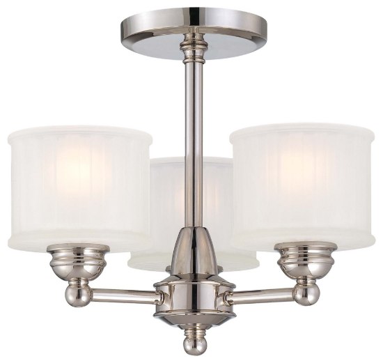 Picture of 60w SW 3 Light Semi Flush Mount Polished Nickel Etched Glass-Box Pleat