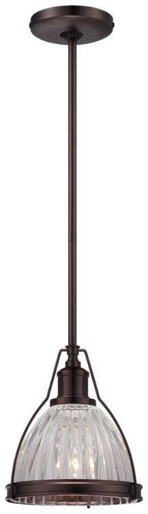Foto para 100w SW 1 Light Mini Pendant Dark Brushed Bronze (Plated) Ribbed Clear Glass